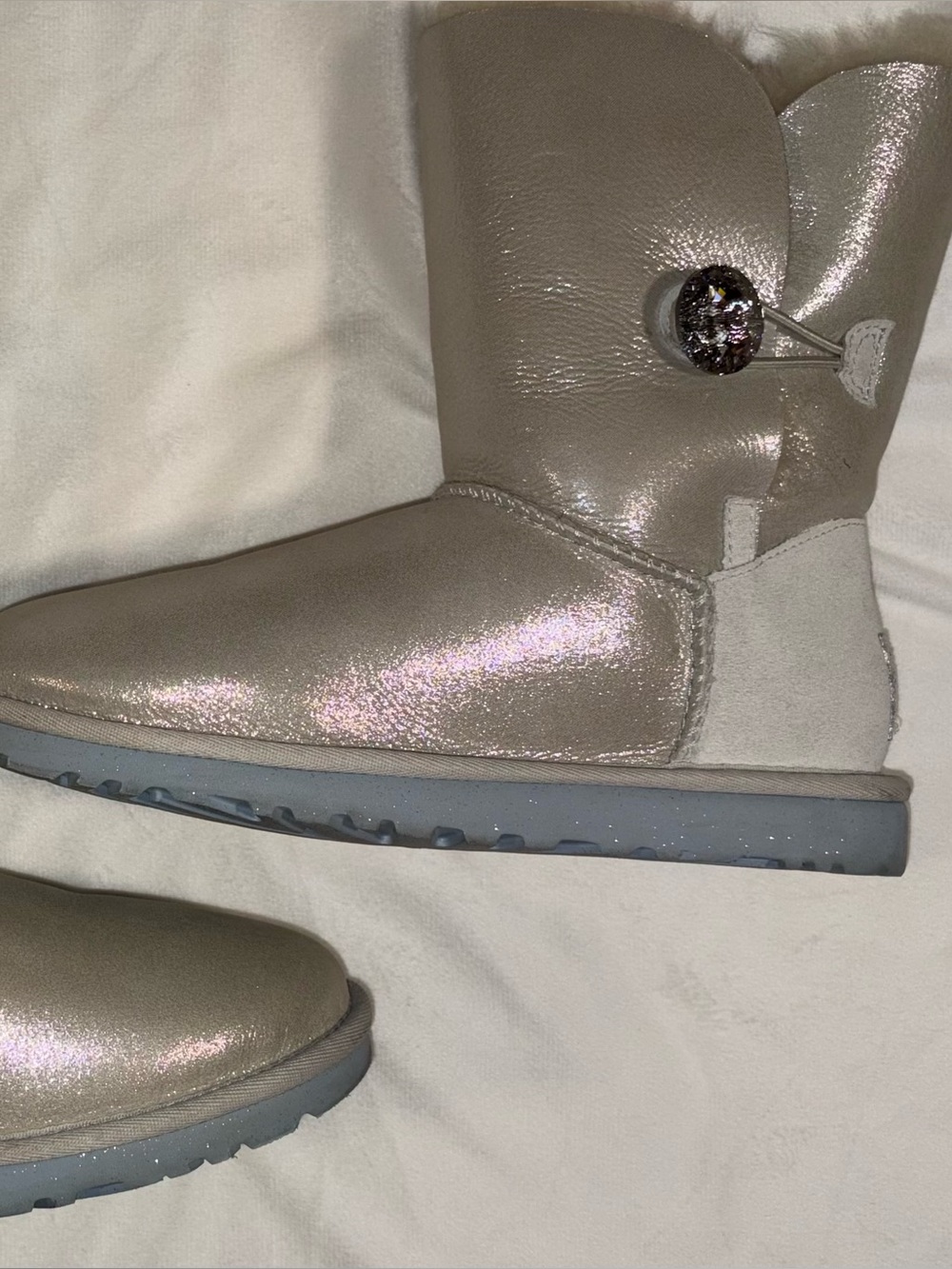 UGG I Do Bailey Short Boots Crystal Button Silver Metallic Wedding Swarovski 6
